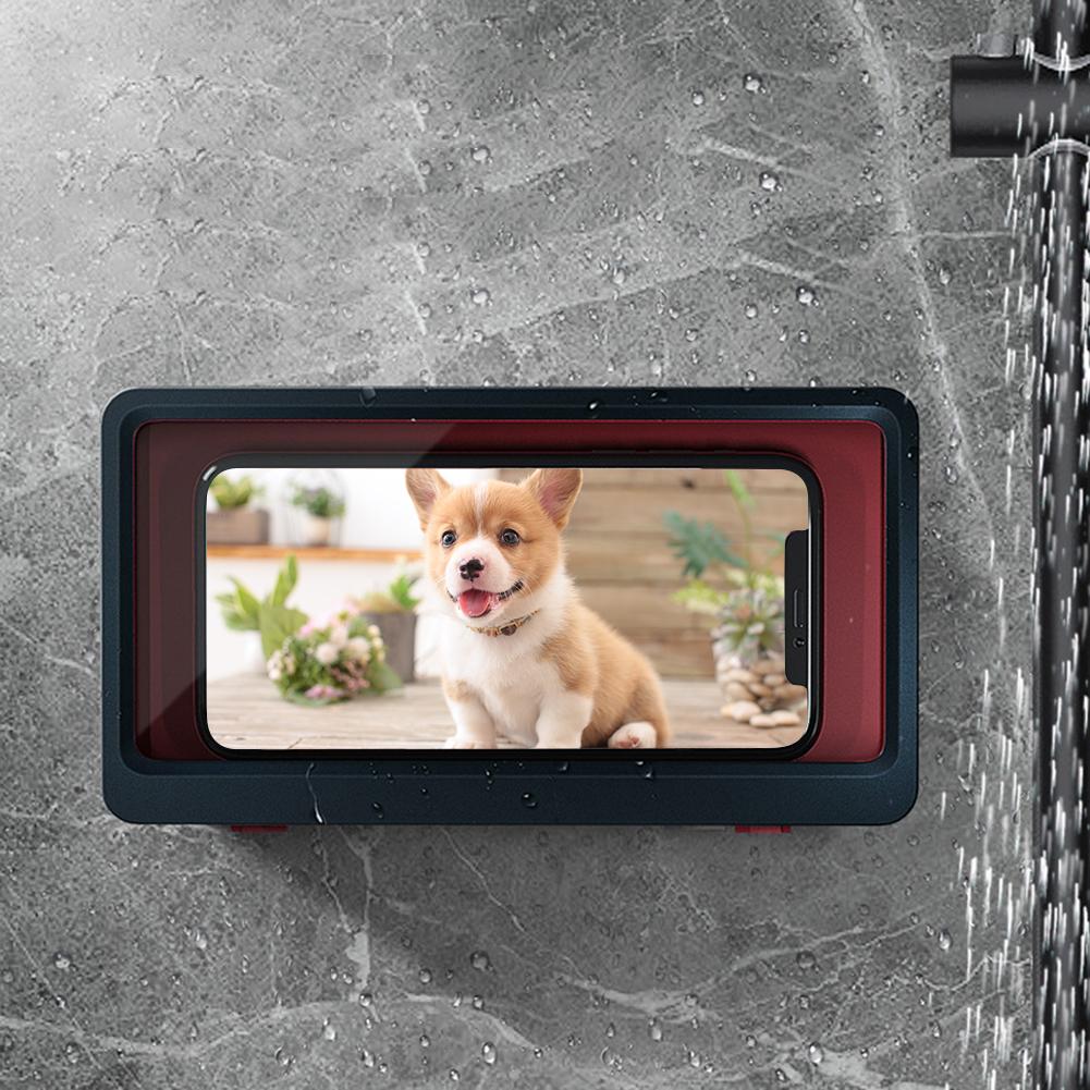 Phone Waterproof Case Wall Mounted Touch Screen Phone Holder Bathroom Kitchen Anti-fog Punch-free Sealing Protective Cover