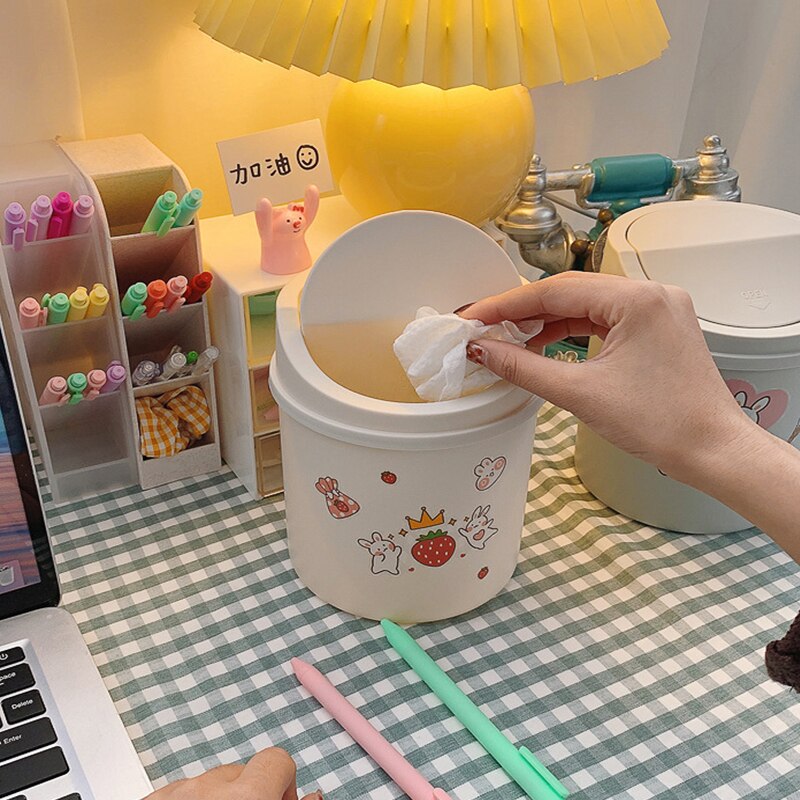 Papelera de mesa Mini basura escritorio casa basura cesta Swing con tapa Oficina hogar