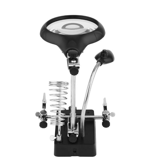 Welding magnifying glass 5 LED Light Auxiliary Clip loupe Magnifier 3 In1 Hand Soldering Solder Iron Stand Holder Station