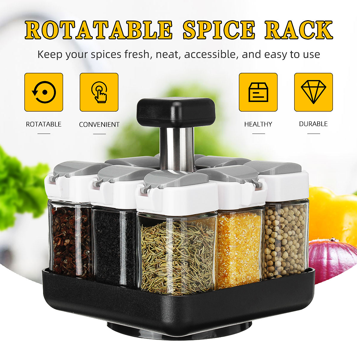 1 SET Spice Storage Rack Stand Holder + 8 Bottles Kitchen Seasoning Organizer Shelf