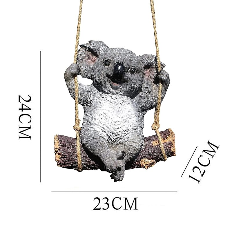 Koala Bear Swing Garden Statue Decor Hanging Cute Animal Resin Simulation Sculpture for Outdoor Indoor