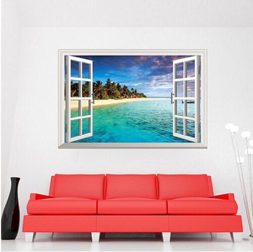 Autocollant Mural 3D en fausse fenêtre exotique, pour décoration de la maison, décoration artistique