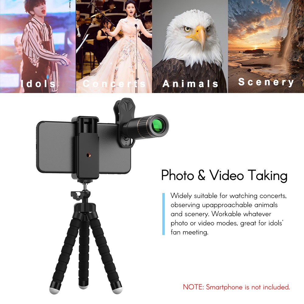 APEXEL APL-JS16XBZJ5 4in1 Fisheye Lens Kit 16X Optical Telescope Len 0.63X Wide Angle Lens with Remote Control for iPhone Huawei