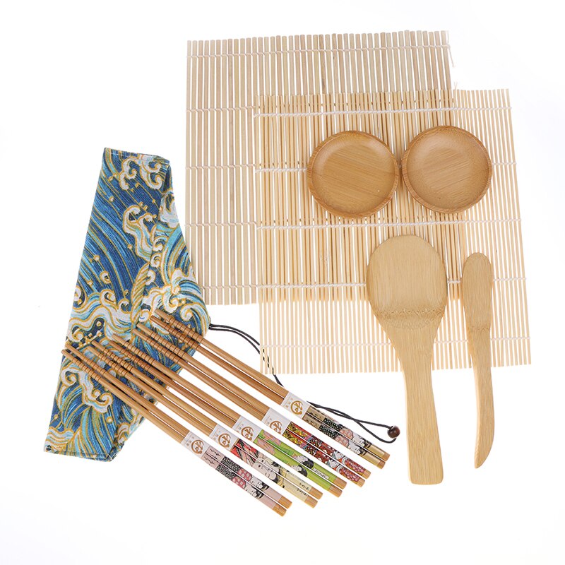 12 Stks/set Diy Bamboe Sushi Maker Set Diy Sushi Gordijn Rijst Maken Roll Kit Gereedschap Koken Gereedschap