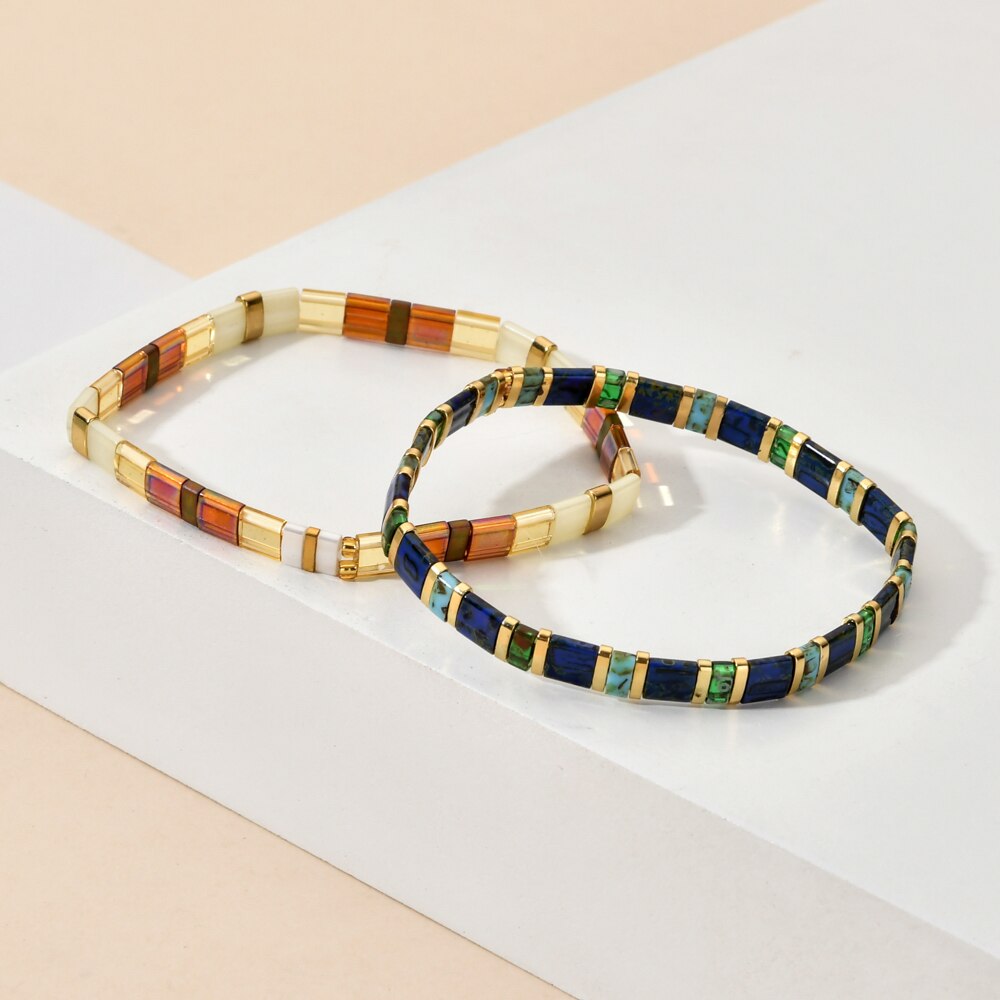 Smzy pulseira feminina com miçangas do arco-íris, artesanal e elástica, com pingentes da amizade, pulseira feminina