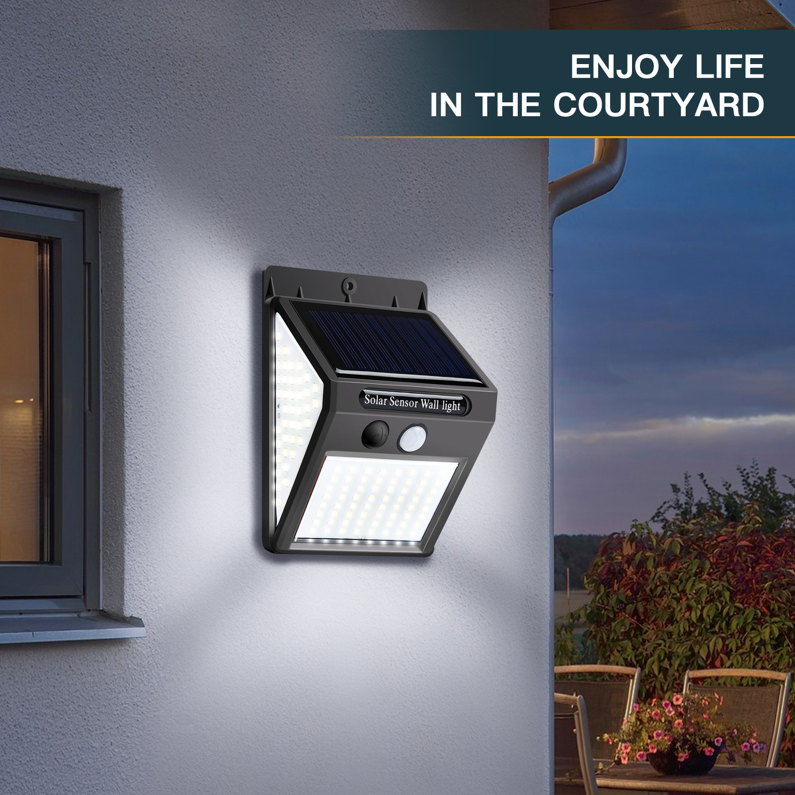 Solar Lights Outdoor PIR Motion Sensor Security Lights IP65 Waterproof Solar Powered Wall Lights for Backyard Garden Patio