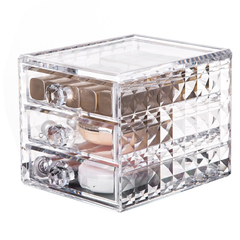 Acrylic Cosmetic Storage Box Jewelry Make Up Organizer For Small Things For Bathroom Dresser 3 Drawers Transparent Plastic Box: Default Title