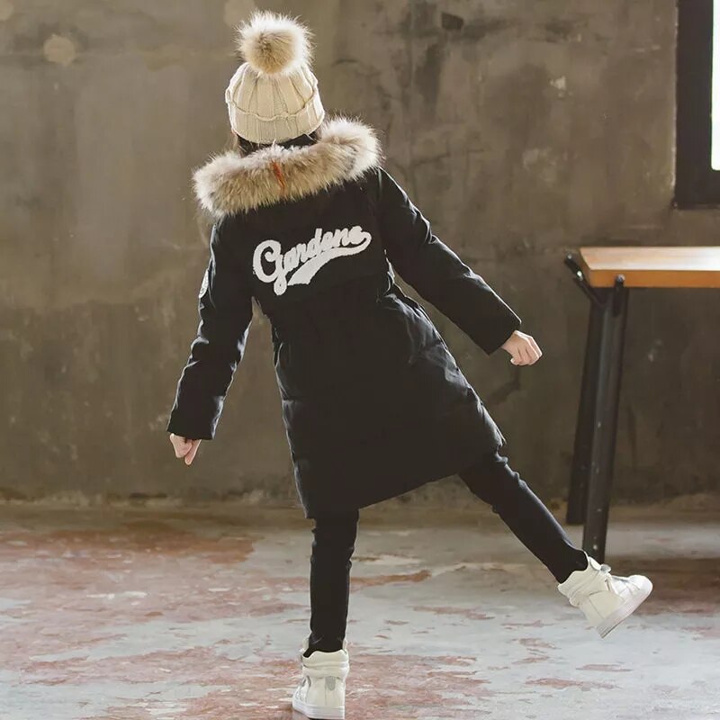 Winter Winddicht Kinderkleding Donsjack Meisjes Jas Warme Bovenkleding Voor Meisjes Kid Winter Lange Jas Bontkraag