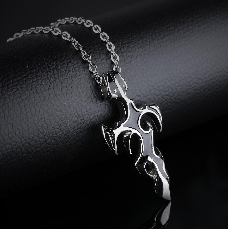 Chinese Style Sword Symbol Pendant Necklace for Men Cross Jewelry Titanium Steel Necklace Cowboy Anti Allergy Boyfriend