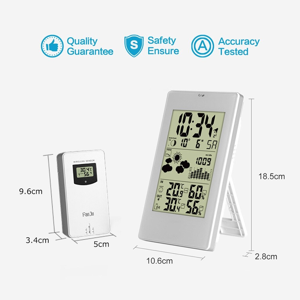 Lcd digitalt vækkeur temperatur fugtighedsmåler elektronisk tid temperatur dato display ur indendørs udendørs vejrstation
