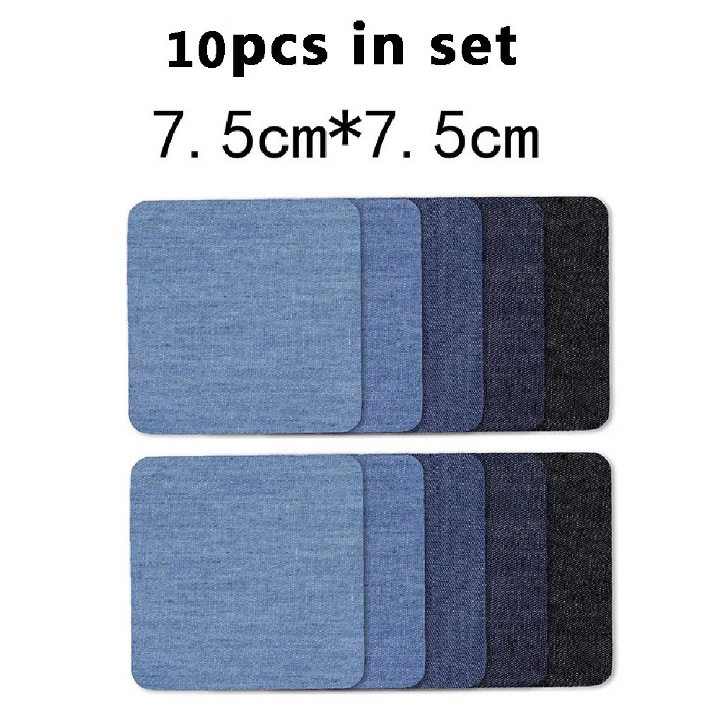 Parches de mezclilla para planchar, parches de coderas para pantalones vaqueros, ropa y pantalones vaqueros, tela de costura, DIY, 10 o 5 uds.: 10pcs 7.5 x 7.5cm