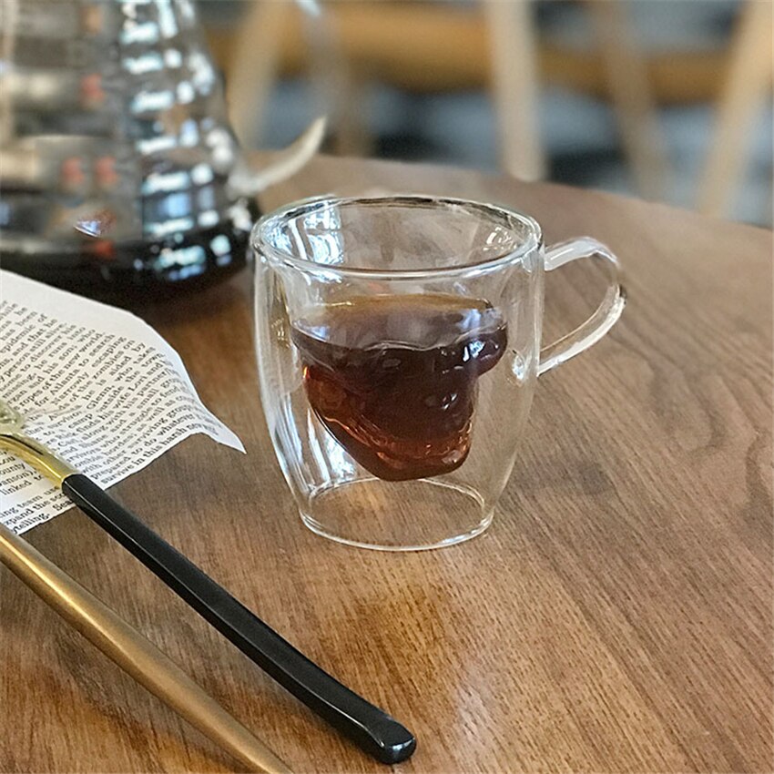 60ml klara dubbla glas koppar kaffe te mugg dödskalle isolerade muggar espresso koppar öl café kopp set för barista