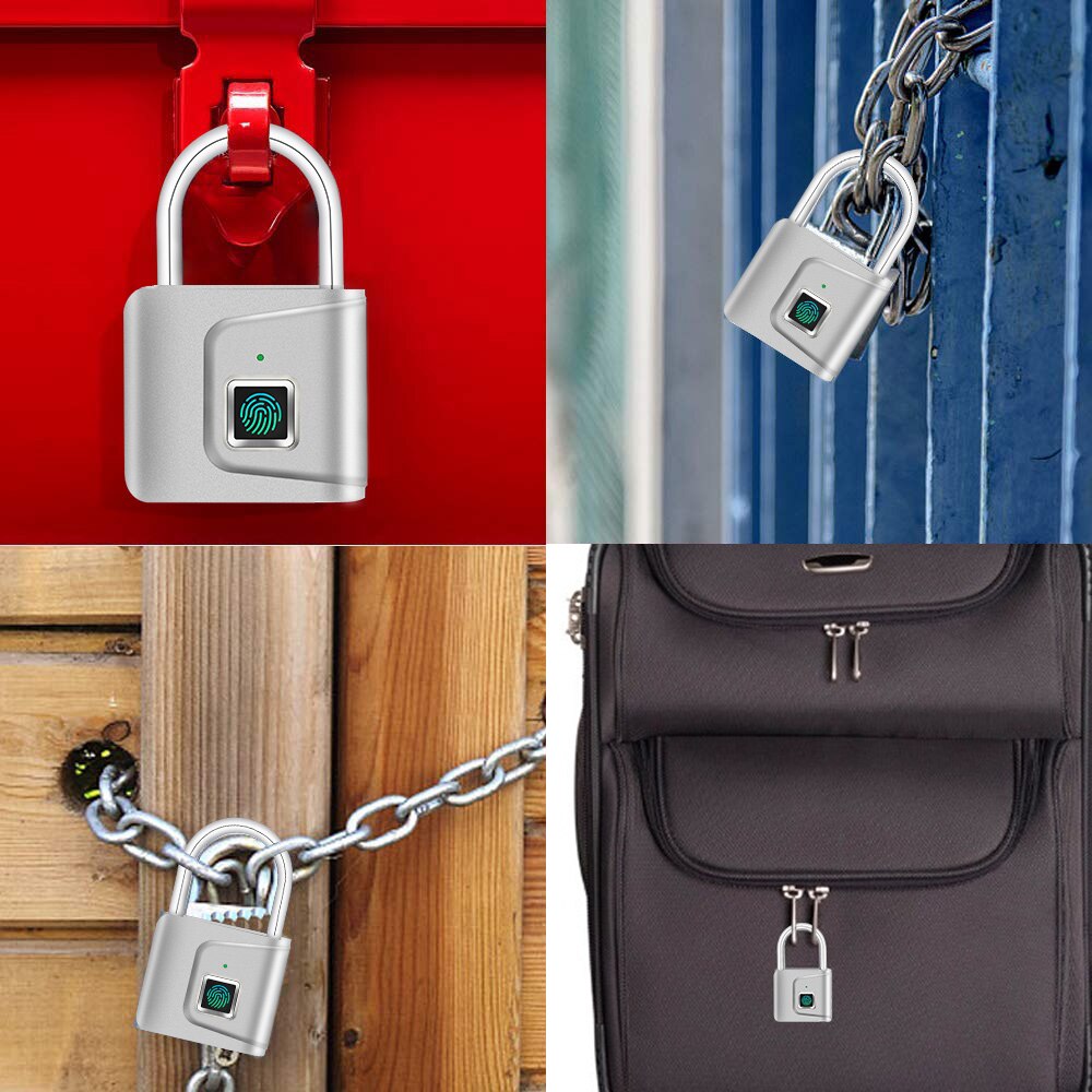 Keyless Usb Oplaadbare Deurslot Vingerafdruk Smart Hangslot Gym Slot Werknemer Locker Quick Unlock Zinklegering Metalen