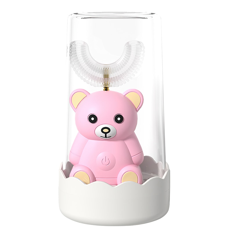 360 stopni inteligentna automatyczna elektryczna soniczna szczoteczka robić zębów U typ 4 tryby szczotka robić zębów USB ładowanie wybielanie zębów niebieskie światło: drying różowy