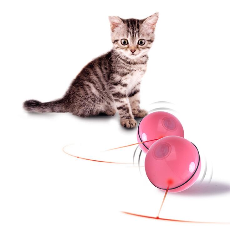 juguete para gatos luz LED bola libre carga USB juguete divertido gato inteligente bola rodante automática juguete de adiestramiento de gatos LED luminoso: Rosa