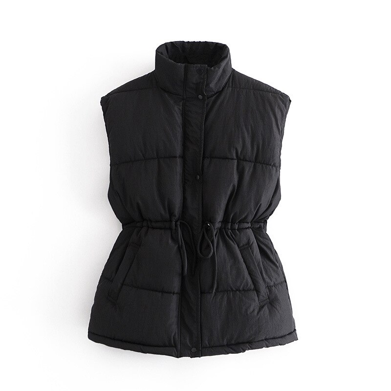 Wixra femmes gilet sans manches hiver coton fermeture éclair à lacets femmes gilets col en V Streetwear gilet automne: Black / S