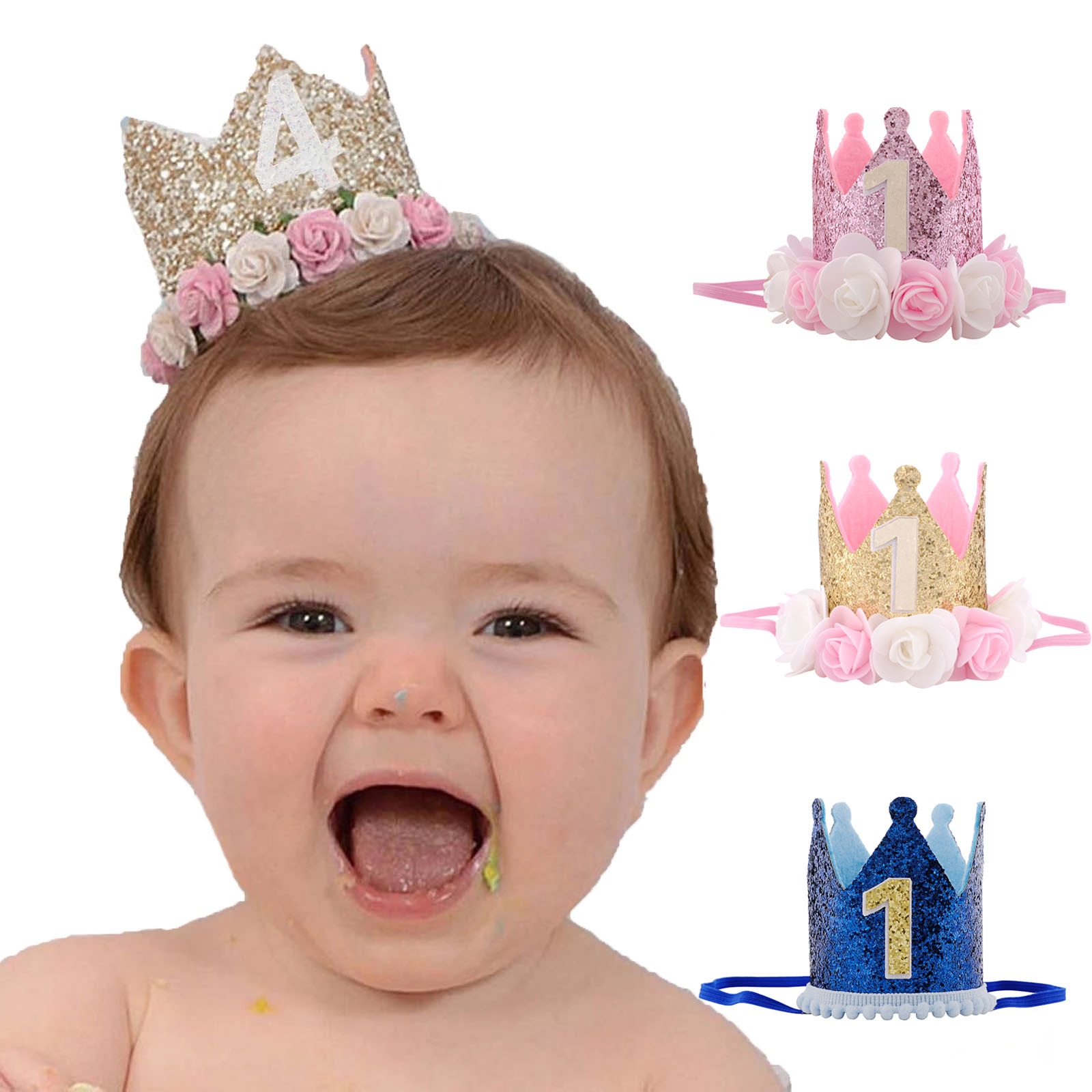 1st fødselsdag krone hat baby 1 2 3 år gammel fødselsdag blomst kronhuer baby shower fødselsdagsfest dekorationer hår tilbehør