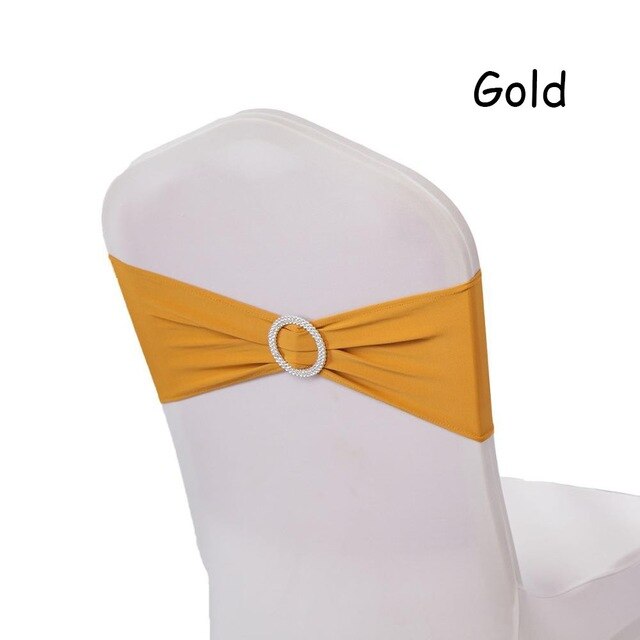 DEAREST 25PCS Spandex Chair Bands Spandex Chair Sash Stretch Lycra chair bands with buckle Wedding Decoration free Ship: gold