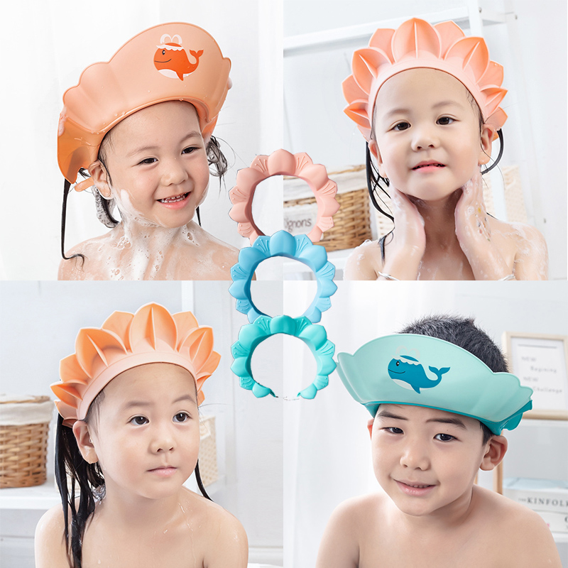 Gorro de champú para bebé, gorro de ducha ajustable para recién nacidos, protección para los oídos, Visor de baño para niños, cubierta para la cabeza, bonito escudo