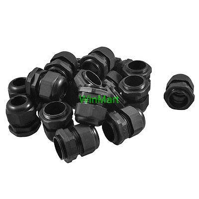Black Plastic Waterproof Connector PG21 13-18mm Diameter Cable Gland 20PCS