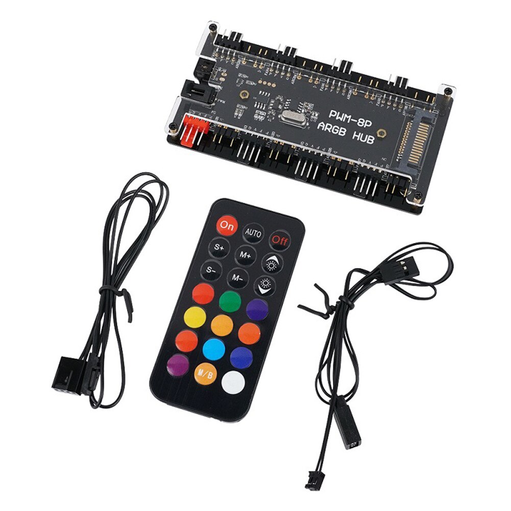 PWM &amp; ARGB LED Controller Hub 8 Ports 5V 3Pin RGB interface Wireless Remote Adapter AURA Splitter Port Power Magnetic Fixation