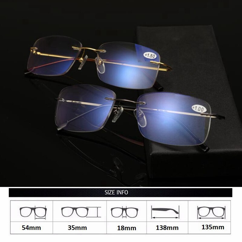 Rahmenlose Anti Blau Licht Lesebrille Männer Progressive Multifokale Presbyopie Brille Frauen Randlose Ultra Licht