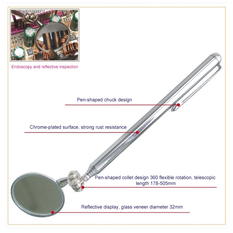 Car Inspection Mirror Extendable Round Mirror Car Telescopic Manual Tool Auto Parts Extendable