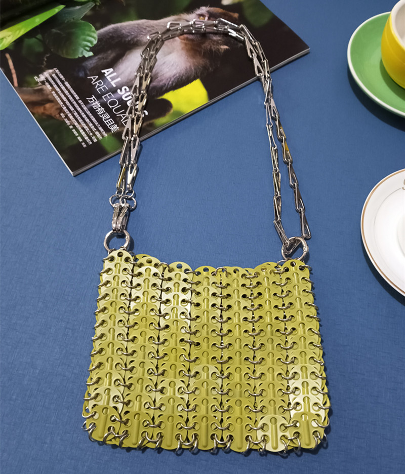 Frauen Taschen Silber Metall Pailletten Kette Gewebte Tasche Hohl Abend Taschen Kupplung Weibliche Reise Schulter Tasche Handtasche: Armee Grün