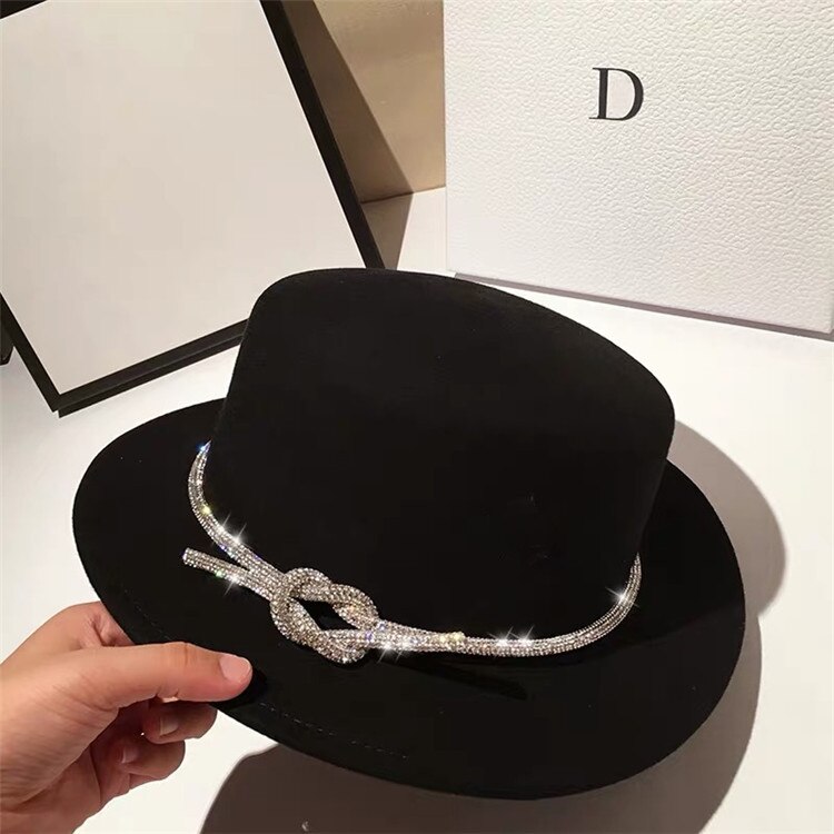 202012-shi autumn winter wool shiny drill rope lady fedoras cap women leisure panama jazz hat