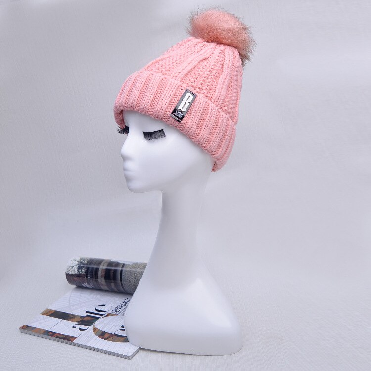 Winter gebreide mutsen dames dikke warme muts skullies muts dames gebreide letter muts mutsen outdoor muts en sjaal: Roze 2