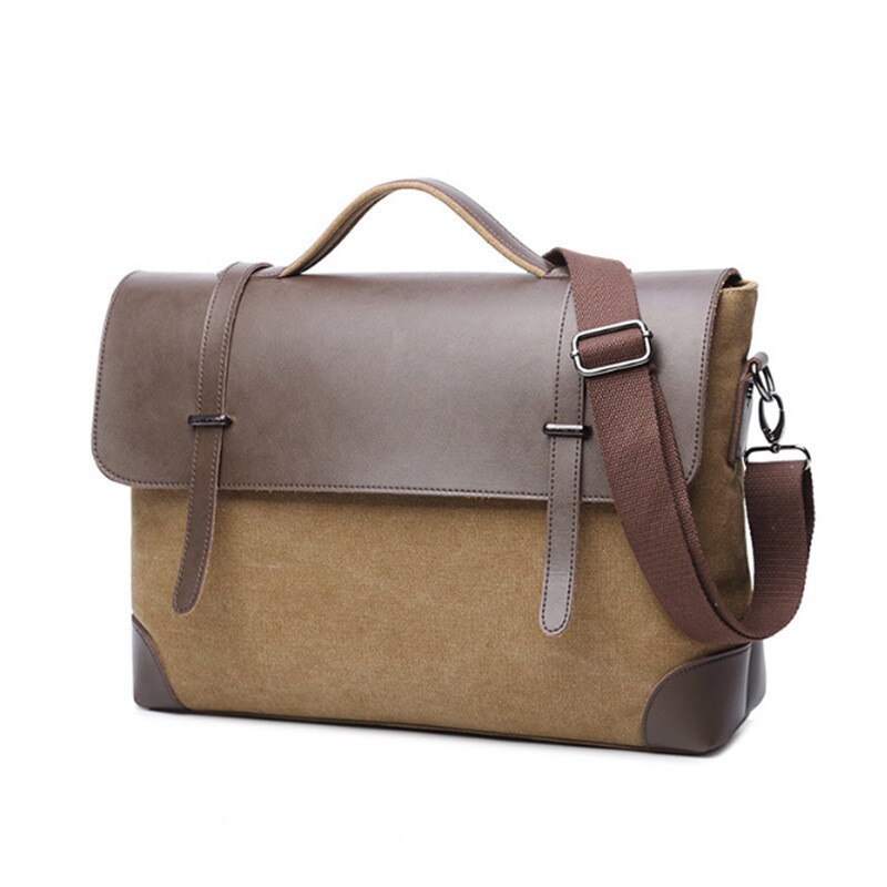 Vintage Leather Canvas Men Briefcase Women Man Messenger Bag laptop Men's Messenger Shoulder Crossbody Sling briefcase Bag: Default Title