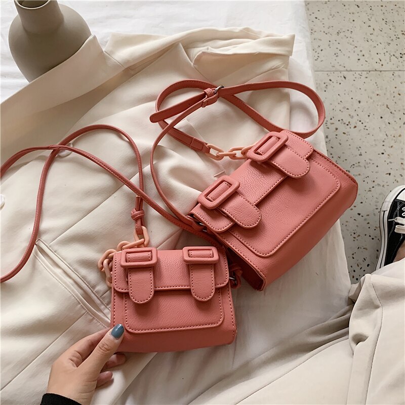 Contrast color Leather Crossbody Bags For Women Travel Handbag Simple Shoulder Messenger Bag Ladies Cross Body Bag: 14 CM Orange