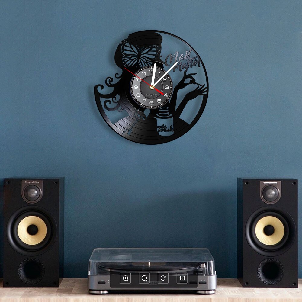 Horloge murale pour maître des ongles | Horloge murale faite de disque en vinyle Vintage, pour manucure, Studio de Salon de manucure, signe d'affaires, pour technicien des ongles