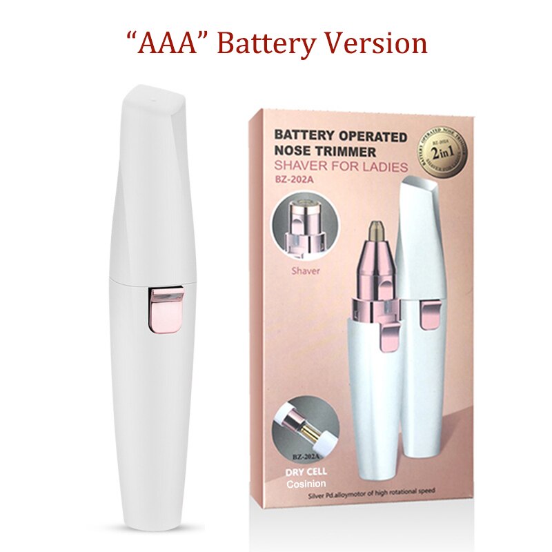 2 In 1 Oplaadbare Epilator Elektrische Wenkbrauw Trimmer Vrouwelijke Body Facial Lipstick Vorm Ontharing Mini Pijnloos Scheermes Scheerapparaat: AAA Battery Version