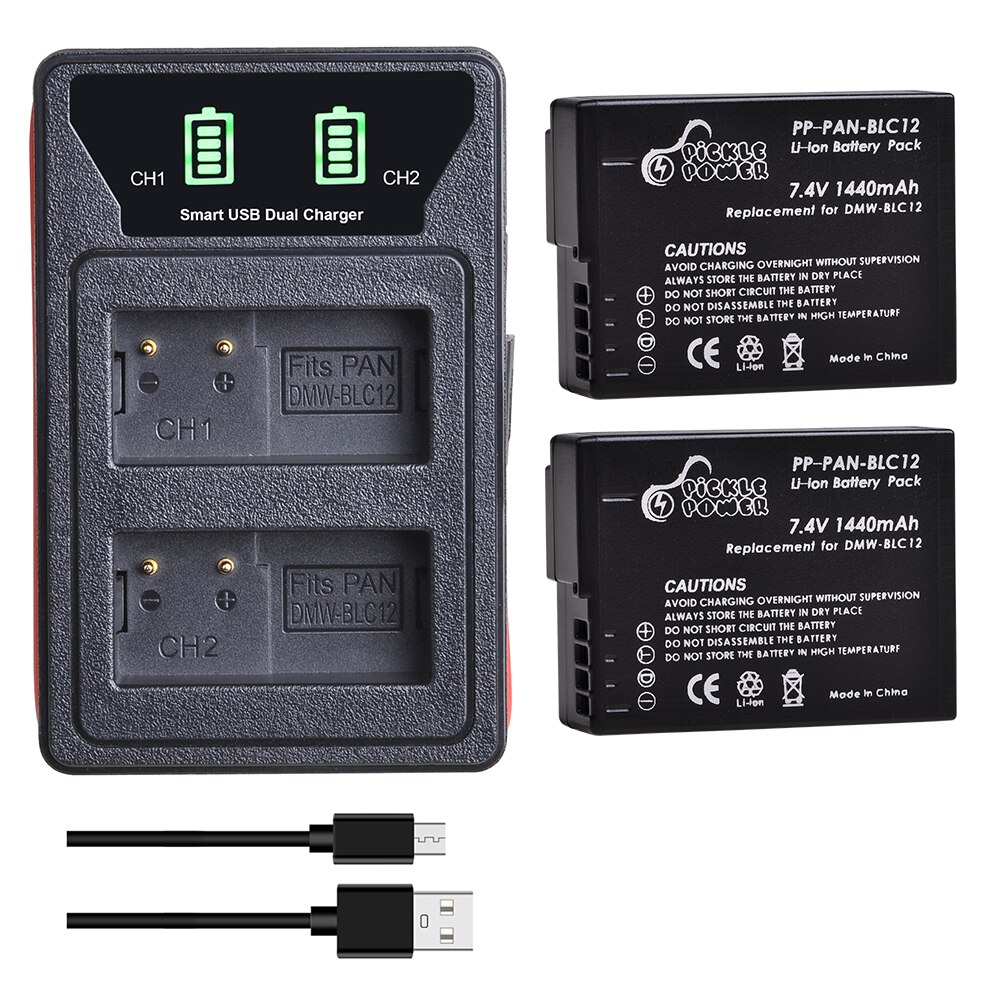 DMW-BLC12 DMW-BLC12E BLC12 Batterij + Led Ingebouwde Usb Dual Charger Voor Panasonic Lumix FZ1000 FZ200 FZ300 G5 G6 g7 GH2 GX8: 2 battery 1 charger