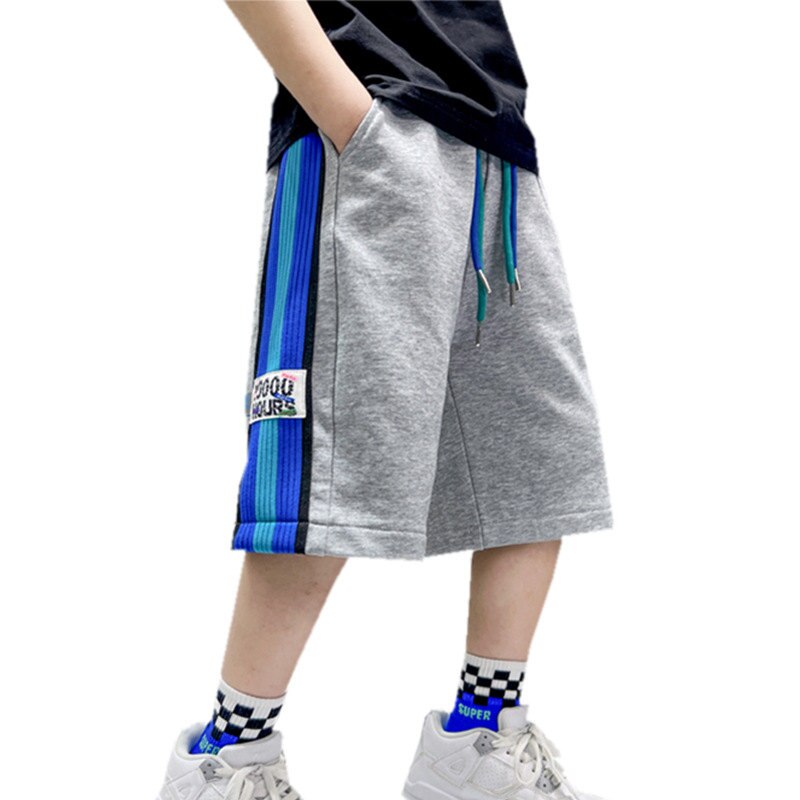 Pantaloncini per ragazzi di grandi dimensioni pantaloni sportivi allentati in cotone Casual per adolescenti estivi abbigliamento per bambini pantaloni a righe laterali in vita elastica 5-14 anni
