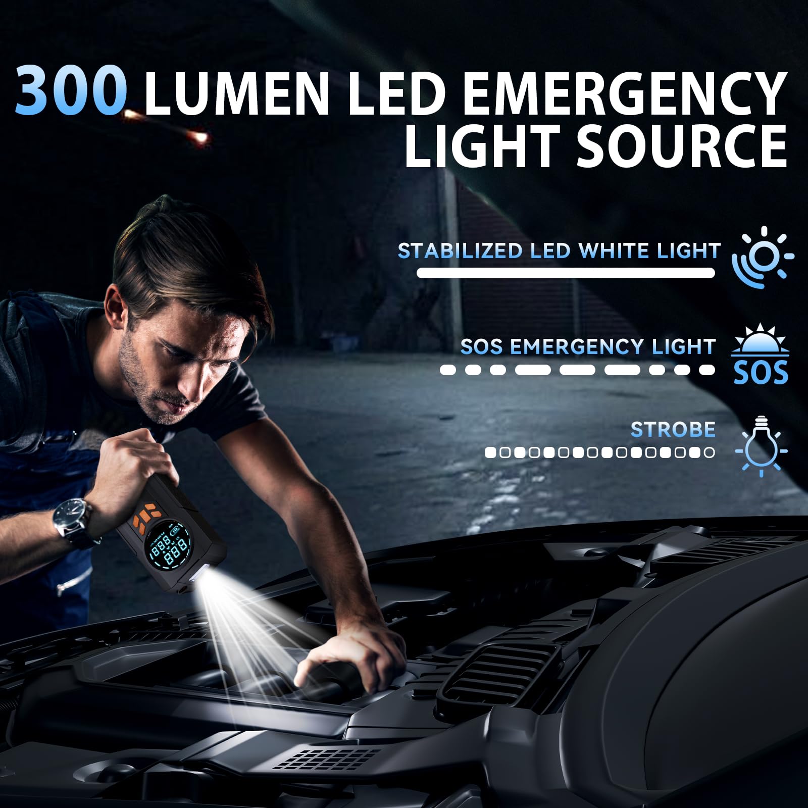 JKUOO Car Jump Starter With Air Compressor LCD Screen 21800mAh Portable Booster Charger 6000A Powerful Car Battery Starting Devi