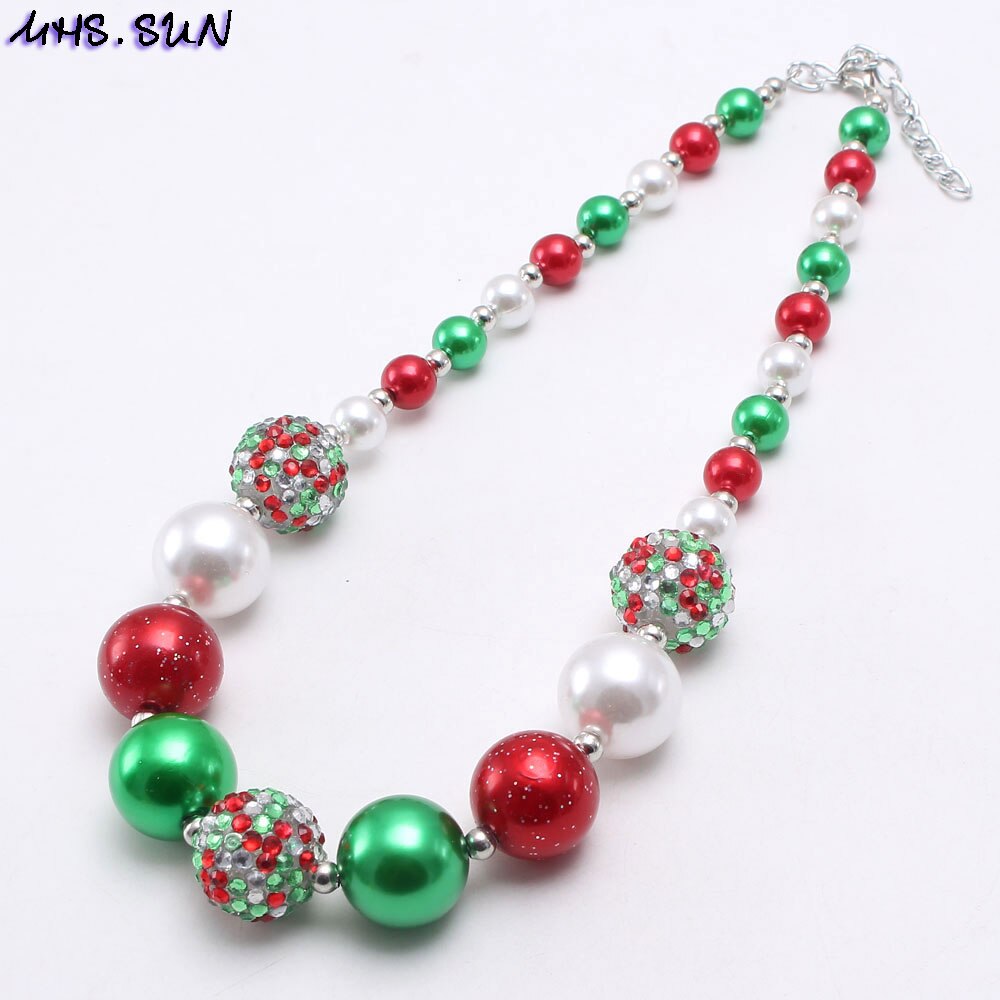 Mhs.sun kerst sieraden babymeisjes schattige dikke bubblegum ketting armbanden groene + rode + witte kralen doe-het-zelf ketting kinderen: Een ketting