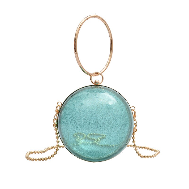Acrylique circulaire balle sac à bandoulière pour femmes Mini clair sacs à bandoulière rond en métal Transparent soirée embrayage PVC fourre-tout sacs à main: Sky Blue