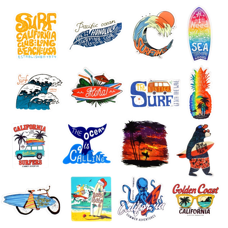 50 Uds verano pegatina de Surf playa de Graffiti Surf pegatinas DIY para tabla de Surf portátil equipaje bicicleta de la tableta de la botella de agua