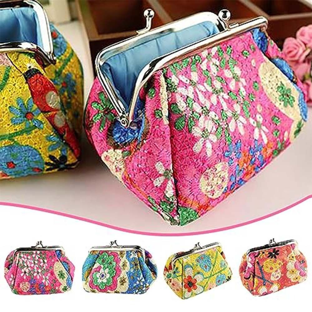 Floral Pattern Coin Purse Portable Metal Hasp Headset Storage Bag Phone Bag Polyester Clutch Wallet Woman