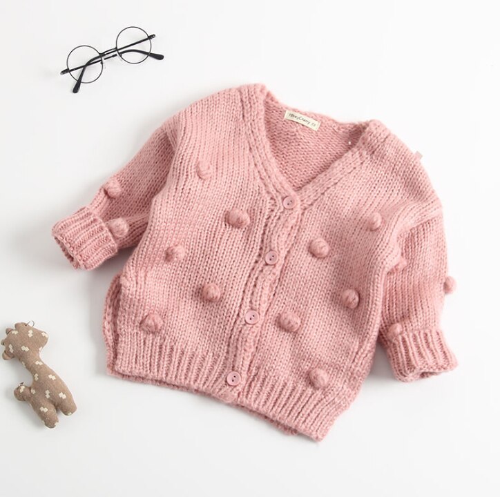 Enfant en bas âge bébé fille tricoté Cardigan pull boule floue manteau veste vêtements d'extérieur chauds: B / 12M