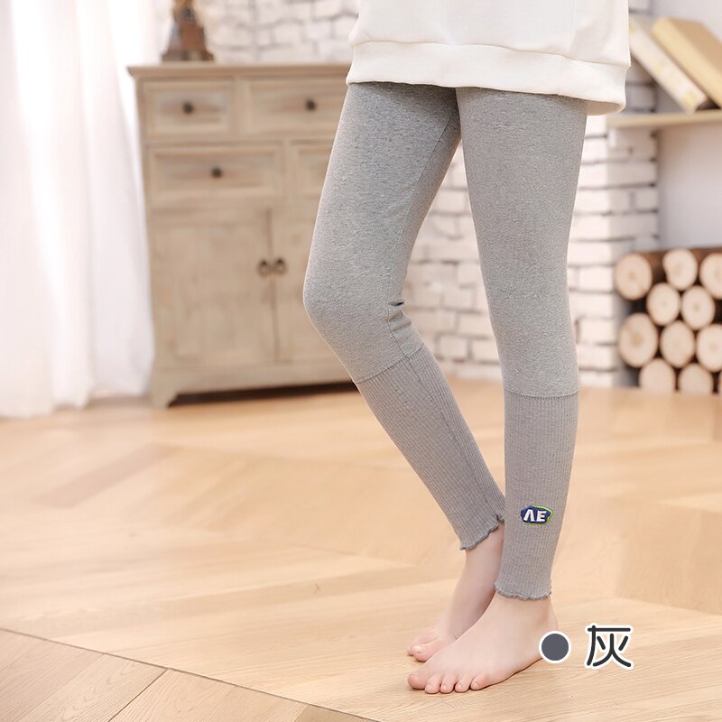 Children's Printed Embroidered Cropped Pants Spring/Summer Cotton Leggings High Stretch Fabric Girls Long Pants: gray / 100