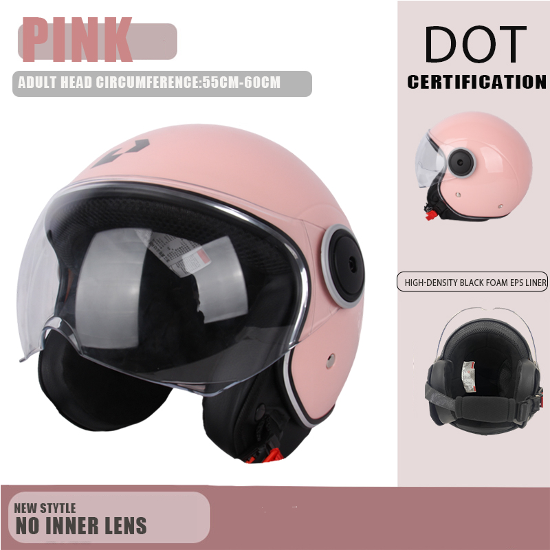 DOT-zertifizierter Vintage-Helm, offener Motorrad-Helm mit offenem Gesicht, Retro-3/4-Helm, Cruise Casco Casque Moto, Herren und Damen: Rosa