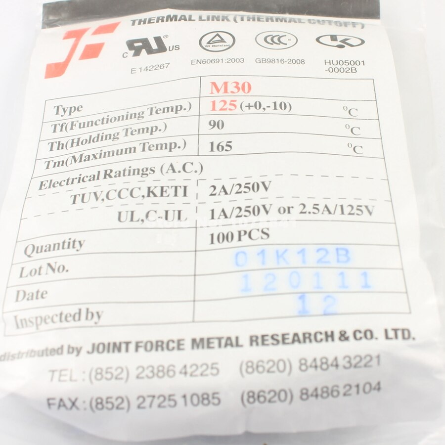 10pcs M30 TF 125 Degree Thermal Fuse 2A