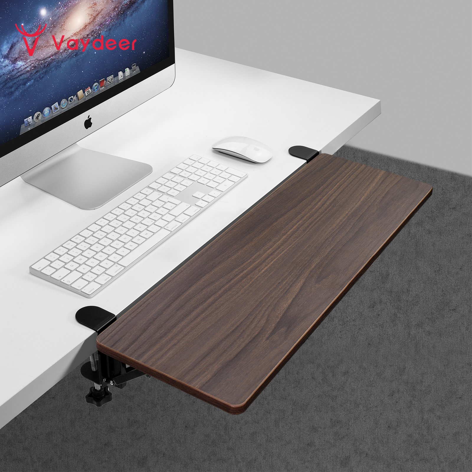Walnut Wooden Desk Extender Ergonomic Large Space Foldable Structure Clamp- On Keyboard Tray Elbow Arm Support for Desk