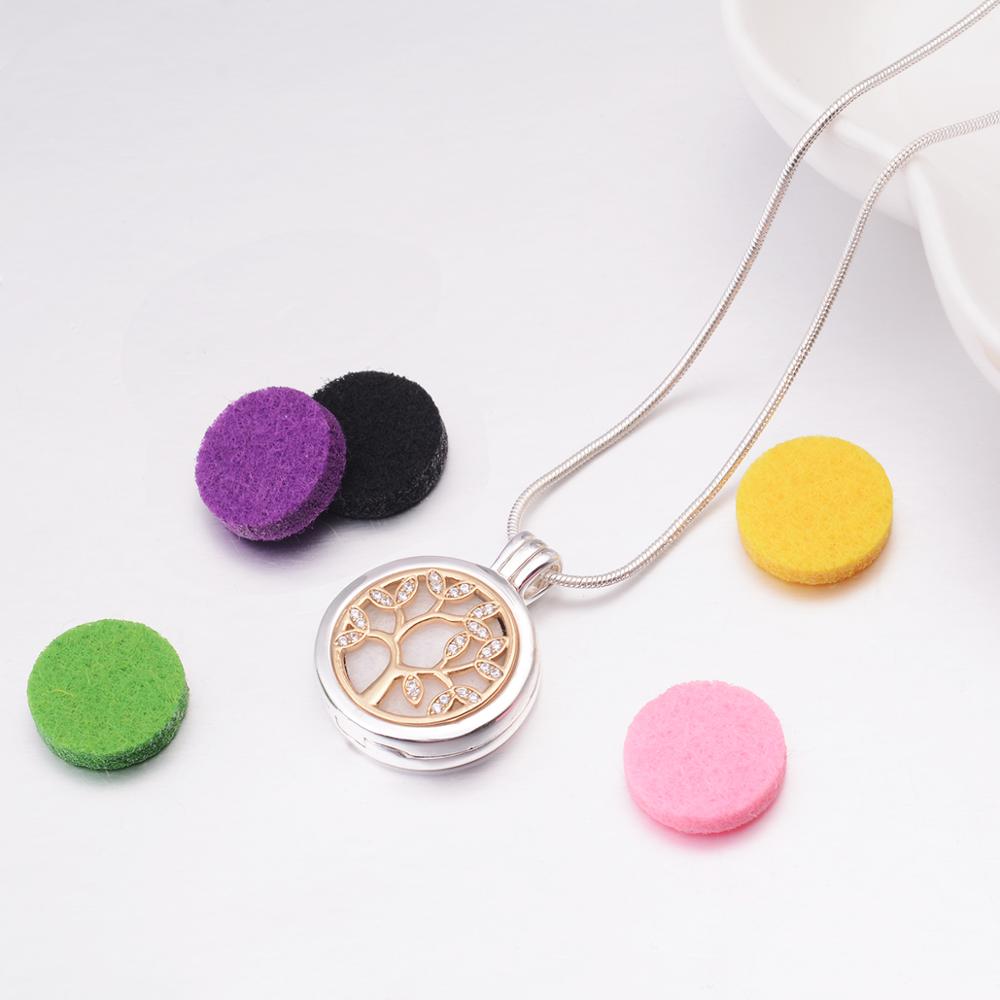 Eudora 20mm Tree of Life Aromatherapy Necklace round Open Perfume Locket Essential Oils Diffuser Necklace Aroma Jewelry