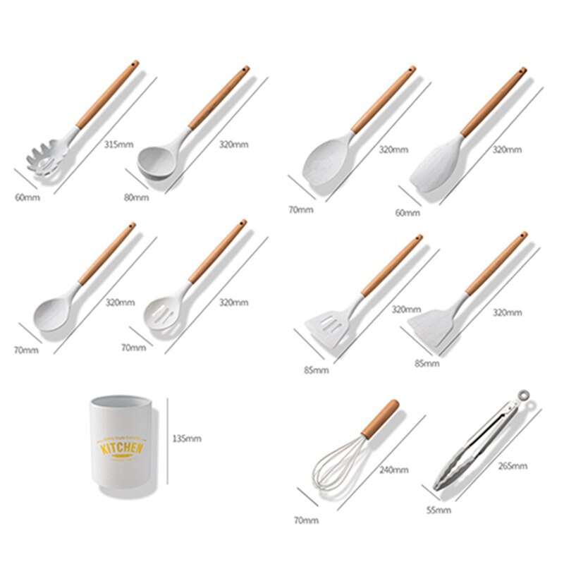 Ensemble d'ustensiles de cuisine 11 pièces ensemble d'ustensiles de cuisine rouge outils de cuisine en Silicone Gadgets ensemble de spatule en bois avec boîte de support