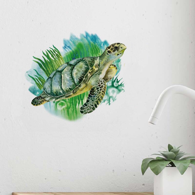 Adesivo de parede de tartaruga marinha, papel de parede decorativo para banheiro, sala de estar, animais criativos, autoadesivos