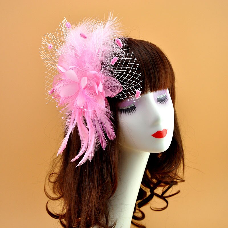 Mode Mesh Fascinators Hoed Vrouwen Wedding Cocktail Thee Party Solid Bloem Veer Tovenaar Hoofddeksels Bruids Haaraccessoires